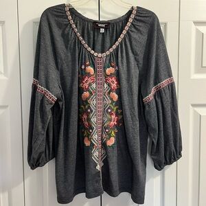 Johnny Was Workshop Charcoal peasant blouse